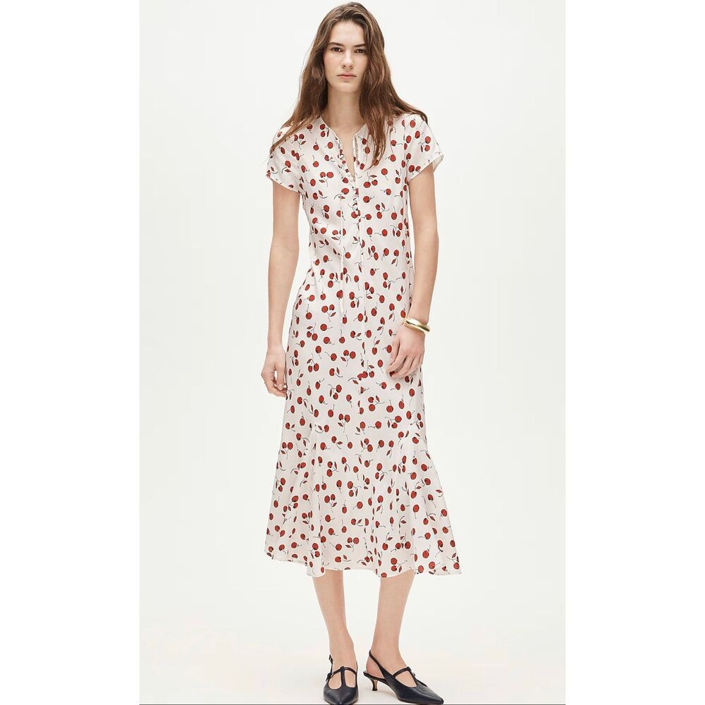 J. Crew Short-sleeve slip dress in cherry print Sea Salt Crimson Cinder NWT size